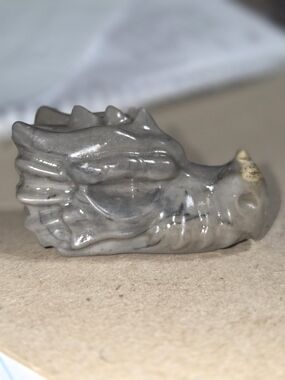 Detailed Picasso Jasper Crystal Carved Dragon Head Stone Sculpture Decor